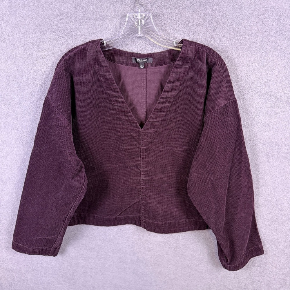 Madewell Top Women L Corduroy V-Neck Long Sleeve Cropped Boxy Pullover Cabincore